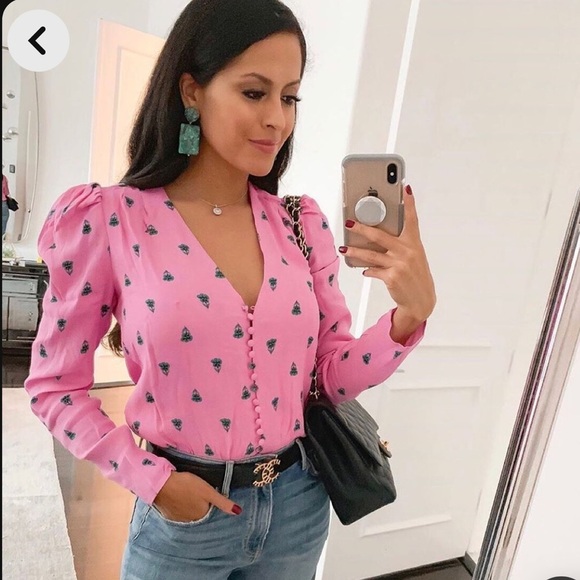 AFRM PINK WITH GREEN DITZY FLORAL PUFF SLEEVE LONG SLEEVE BODYSUIT SIZE SMALL - Picture 3 of 8